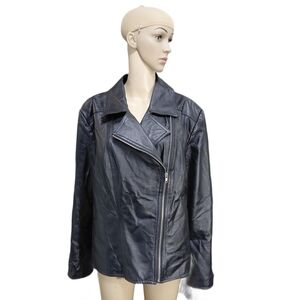 Vintage Oscar de la Renta Black Leather Moto Bomber Jacket Plus Size 14
